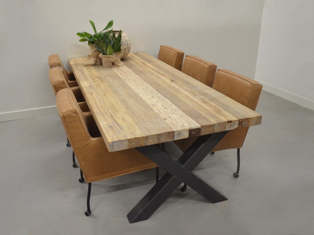 Tegenstander Arena Concreet Industriële tafel mixed wood – Story Landelijk Wonen