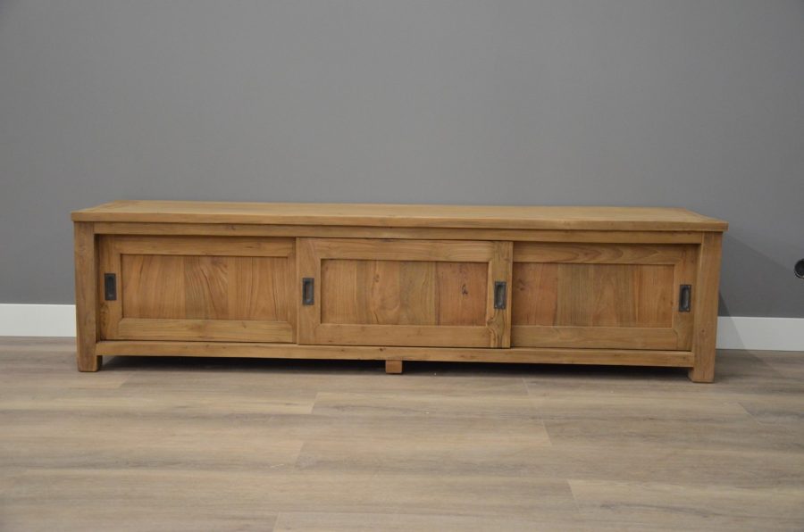 Teak tv kast met schuifdeuren 200 cm