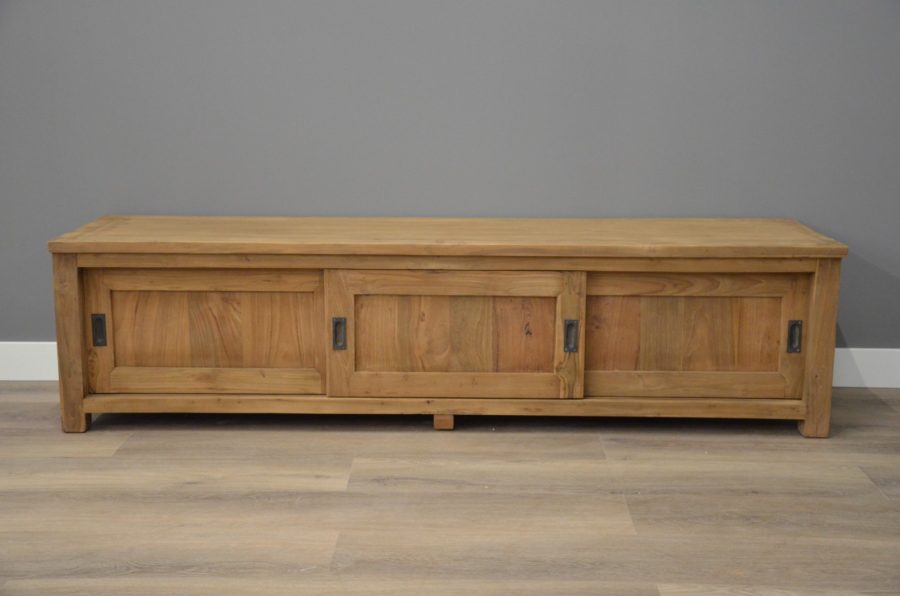 Teak tv kast met schuifdeuren 200 cm