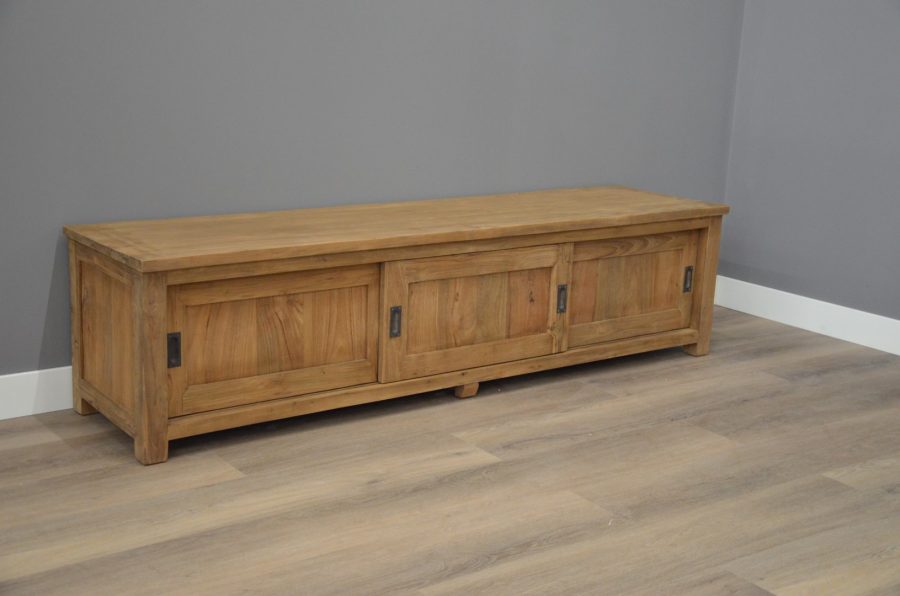 Teak tv kast met schuifdeuren 200 cm