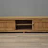 Teak tv kast met schuifdeuren 200 cm