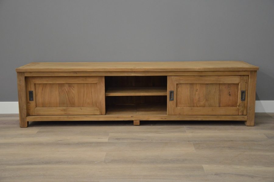 Teak tv kast met schuifdeuren 200 cm