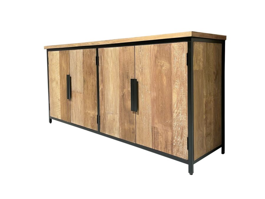 Teak dressoir 185 cm breed met metalen frame